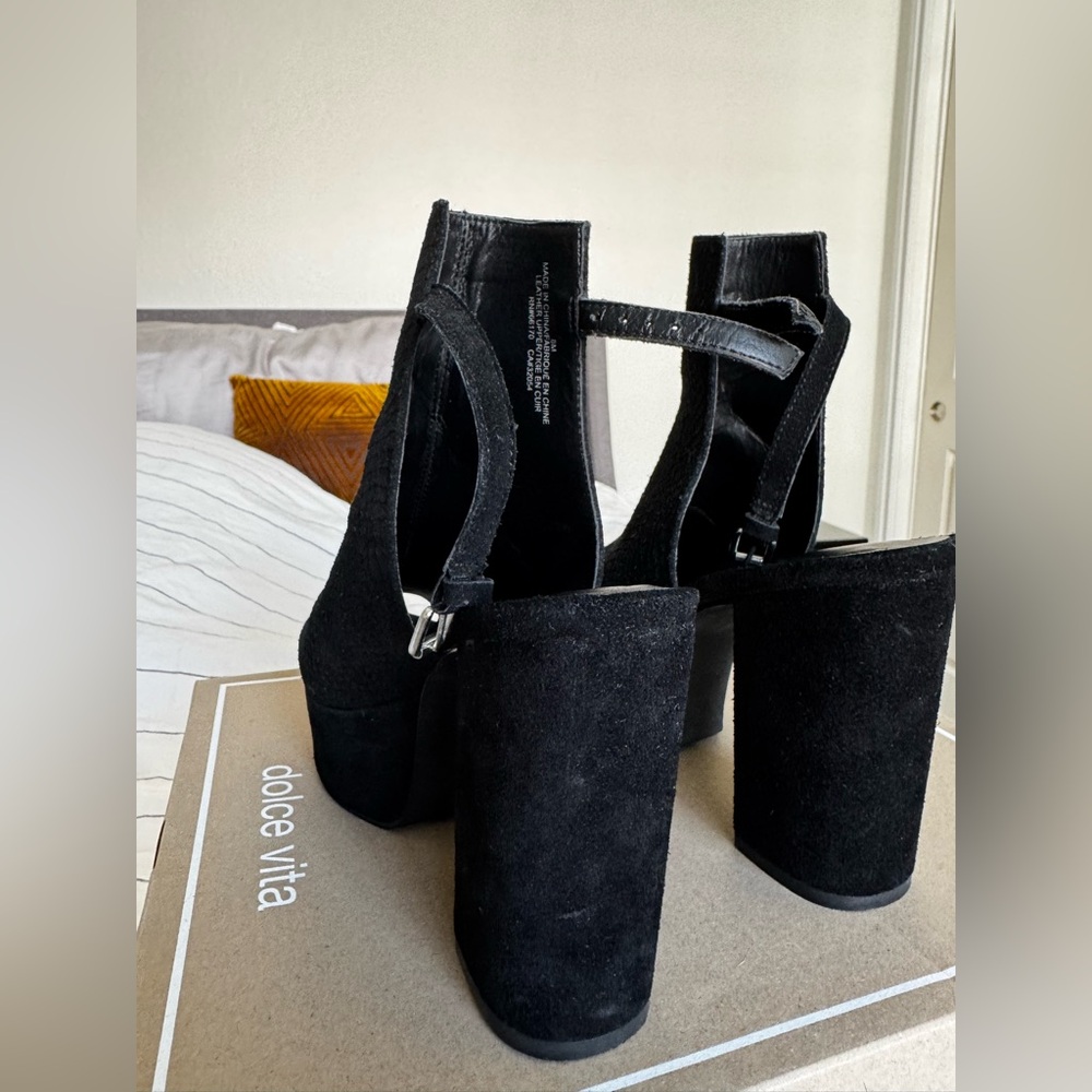 Silence + Noise Black Peep-Toe Heeled Boots - Picture 7 of 11